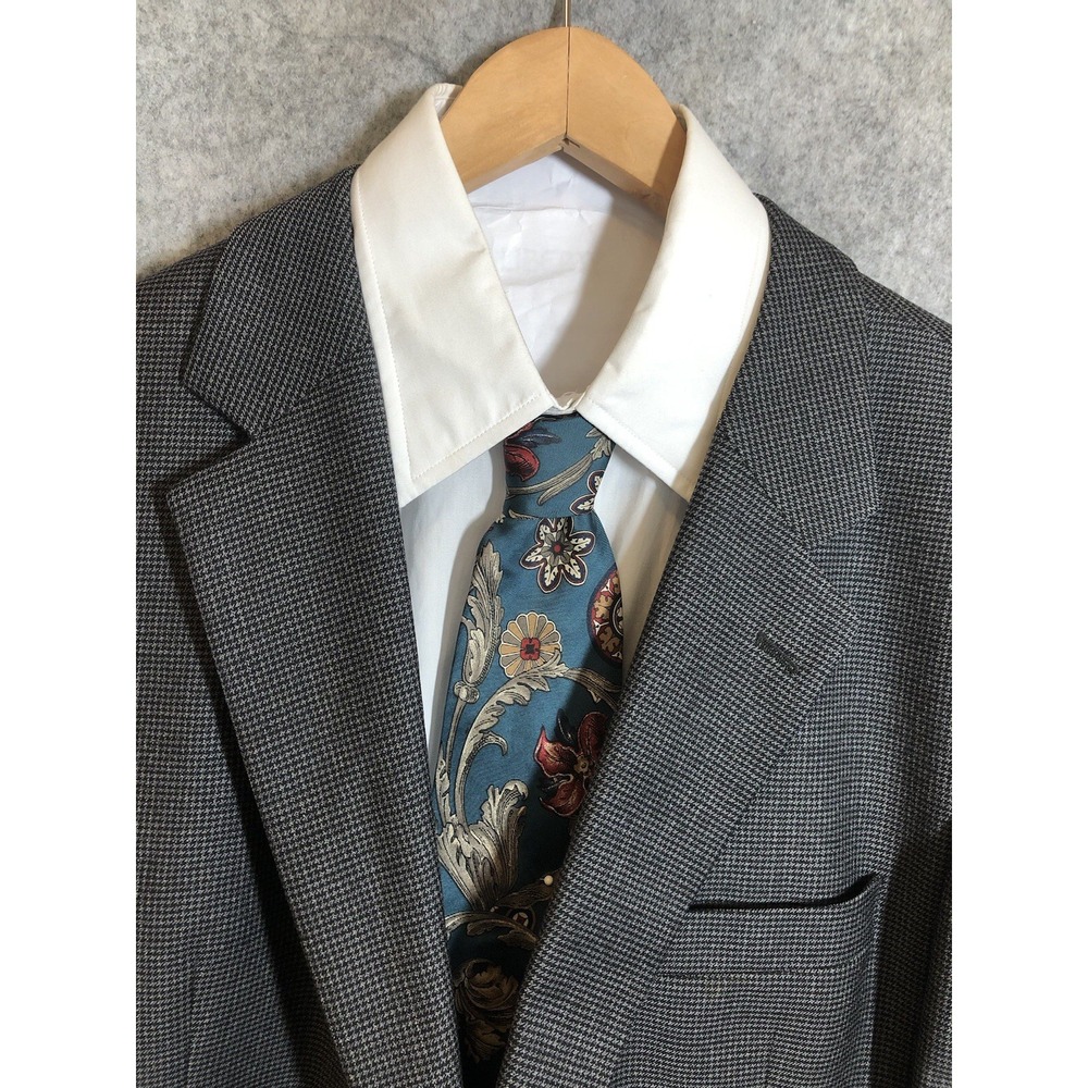 Jos A Bank Blazer Mens 44R Gray 100% Wool Micro Check Sport Coat Jacket Classic